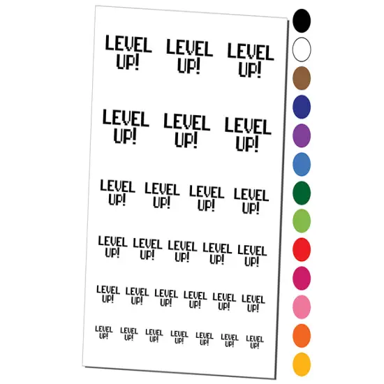 Level Up 8 Bit Digital Text Temporary Tattoo Water Resistant Fake Body Art Set Collection Dark Green {1}