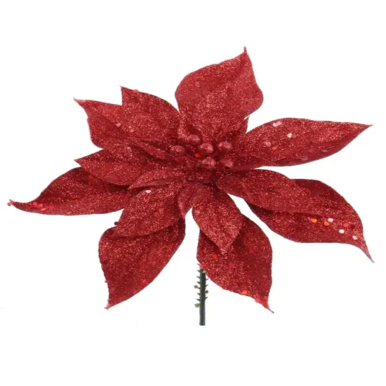 10" Red Glitter Poinsettia Flowers for Christmas Decorations - Set of 6, Ideal for Wreaths, Garlands, and Table Centerpieces - 2024 Christmas Collection, Floral Home by Artificial Flowers {1}