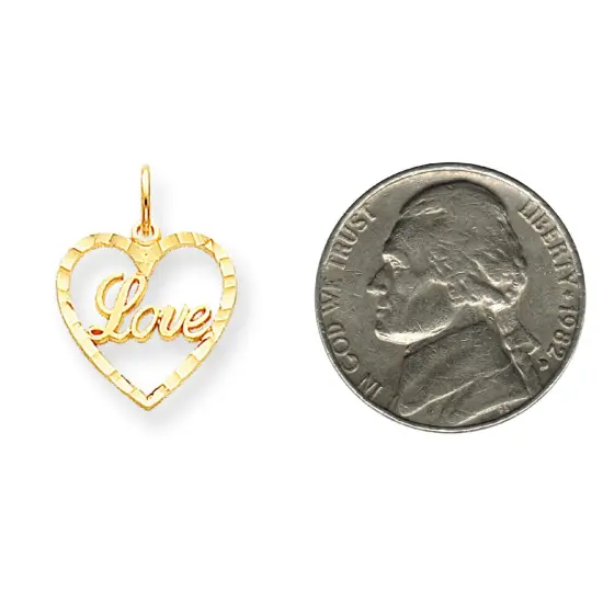 10K Yellow Gold Love in Heart Charm Pendant Jewelry 20mm x 23mm {2}