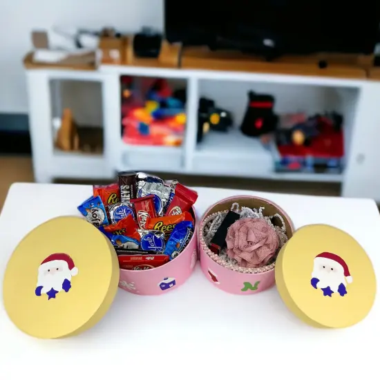 Value Pack of 3 Round Box with Embossed Santa - 2 pc. Set {6}