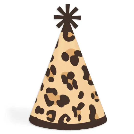 Big Dot of Happiness Leopard Print - Cone Happy Birthday Party Hats for Kids and Adults - Set of 8 (Standard Size) {1}