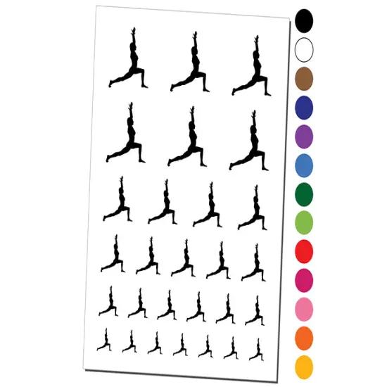 Yoga High Lunge Pose Temporary Tattoo Water Resistant Fake Body Art Set Collection Black {1}