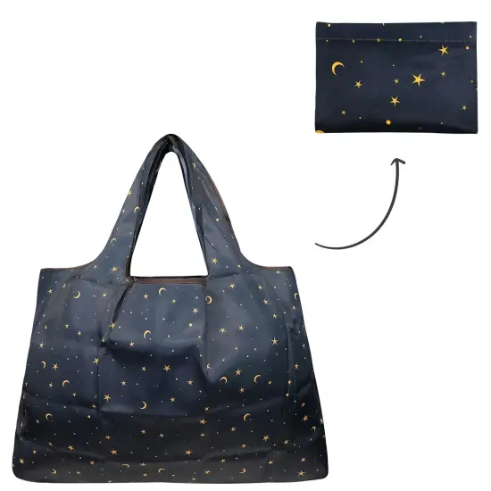 Wrapables Large Foldable Tote Nylon Reusable Grocery Bag Moon & Stars {3}