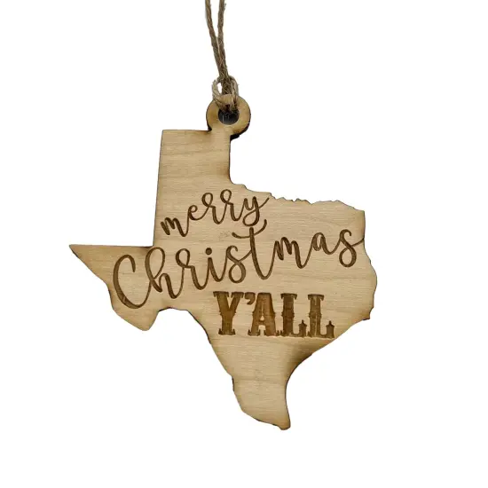 Ornament - Merry Christmas Y'all - Raw Wood 3x3in {5}