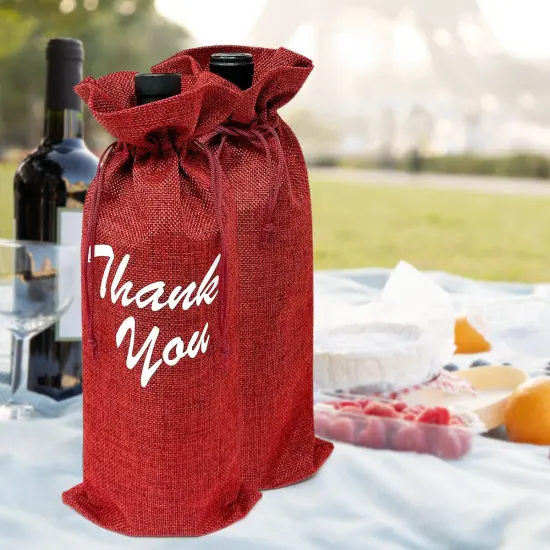 Wrapables Reusable Burlap Wine Bags, Rustic Gift Bags with Drawstring (Set of 8) Burgundy {4}