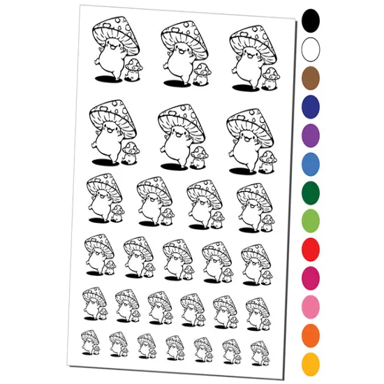 Happy Kawaii Mushroom Friends Temporary Tattoo Water Resistant Fake Body Art Set Collection Dark Blue {1}