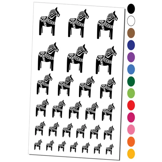 Swedish Dala Dalecarlian Horse Temporary Tattoo Water Resistant Fake Body Art Set Collection Purple {1}