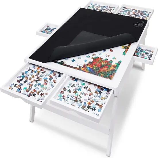 Jumbl 1500 Piece Puzzle Board Rack w/Mat, 27&rdquo; x 35&rdquo; Wooden Jigsaw Puzzle Table White {1}