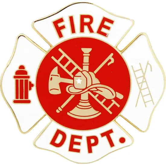 Fire Department Logo Shield Pin White 1 1/2" {1}