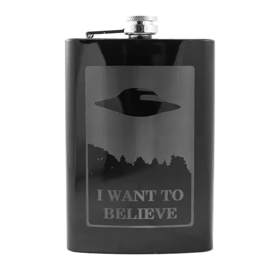 8oz BLACK I Want to Believe Flask {1}