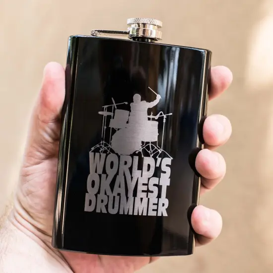8oz World's Okayest Drummer Stainless Steel Flask {3}