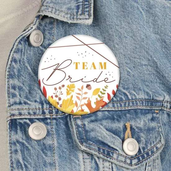 Big Dot of Happiness Fall Foliage Bride - 3 inch Autumn Leaves Bridal Shower and Wedding Party Badge - Pinback Buttons - Set of 8 {4}