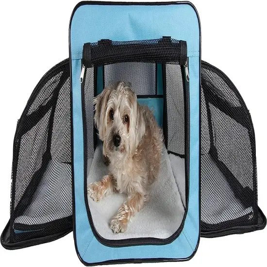 Pet Life Capacious Dual-Expandable Wire Folding Lightweight Collapsible Travel Dog Crate Blue-XS {2}