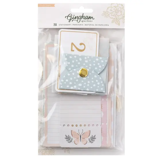 Gingham Garden Stationery Pack 20/Pkg-W/Gold Foil {1}