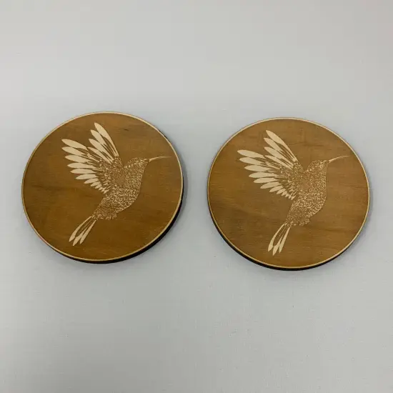 Hummingbird Coaster Set of two Raw Wood {1}