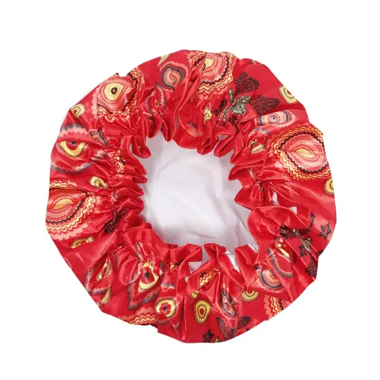 Wrapables Reusable Women's Waterproof Shower Caps for Long Hair Red Circle {2}