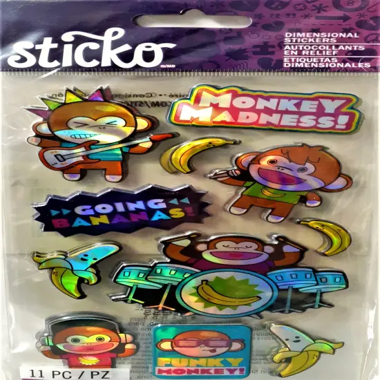 Sticko Monkey Musicians Puffy Metallic Dimensional Stickers {1}