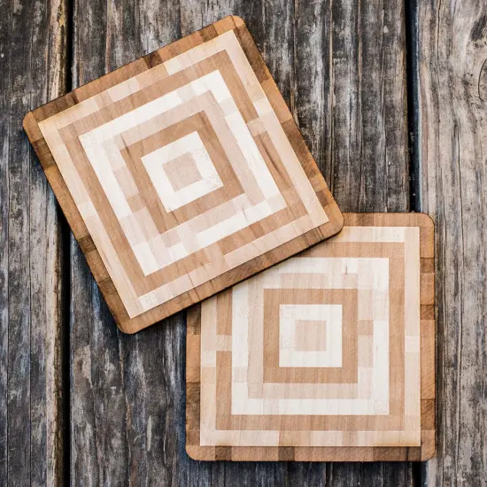 Pixel Wood Coaster Set of two 4x4in Raw Wood {1}