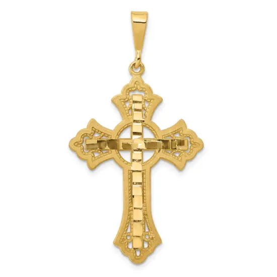 14K Yellow Gold Cross Pendant Charm Religious Jewelry 48 X 25mm {1}