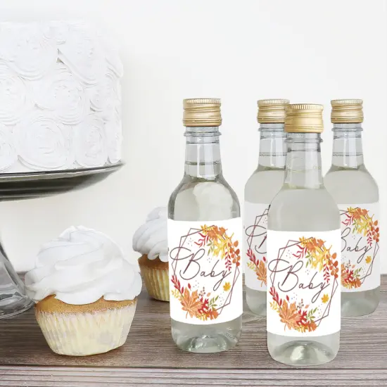 Big Dot of Happiness Fall Foliage Baby - Mini Wine and Champagne Bottle Label Stickers - Autumn Leaves Baby Shower Favor Gift - Set of 16 {4}