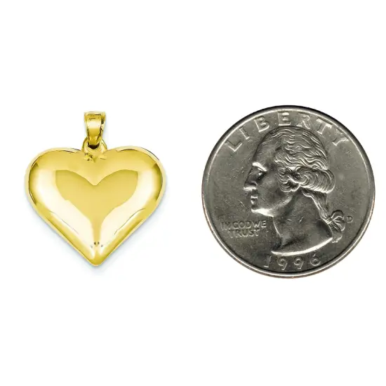 14K Gold Puffed Heart Charm Love Jewelry Pendant 25mm x 22mm {2}