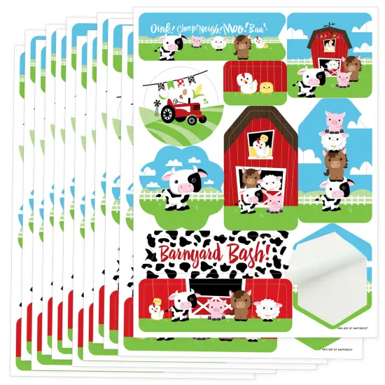 Big Dot of Happiness Farm Animals - Barnyard Baby Shower or Birthday Party Favor Sticker Set - 12 Sheets - 120 Stickers {1}