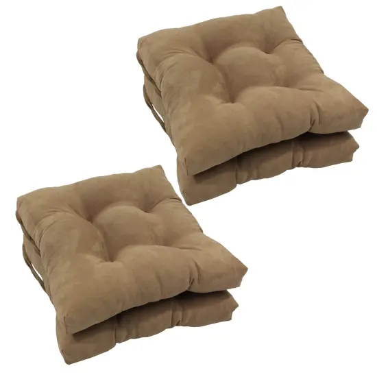 16-inch Solid Micro Suede Square Tufted Chair Cushions (Set of 4) - Java {1}