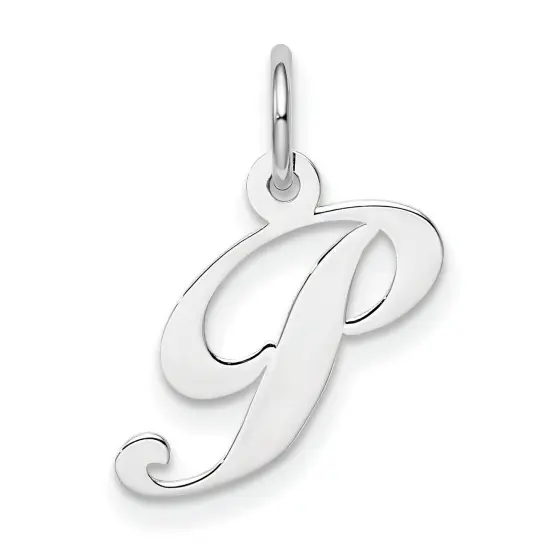 Sterling Silver Small Script Initial Letter P Charm Jewerly 16mm x 10mm {1}