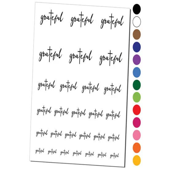 Inspirational Grateful with Cross Christianity Temporary Tattoo Water Resistant Fake Body Art Set Collection Light Green {1}