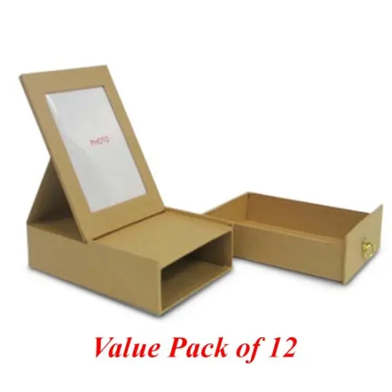 Value Pack of 12 Jewelry Photo Box With Drawer and Gold Finish Pull {3}