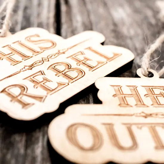 Ornament - His Rebel - Her Outlaw - Set Raw Wood 2x4in {2}