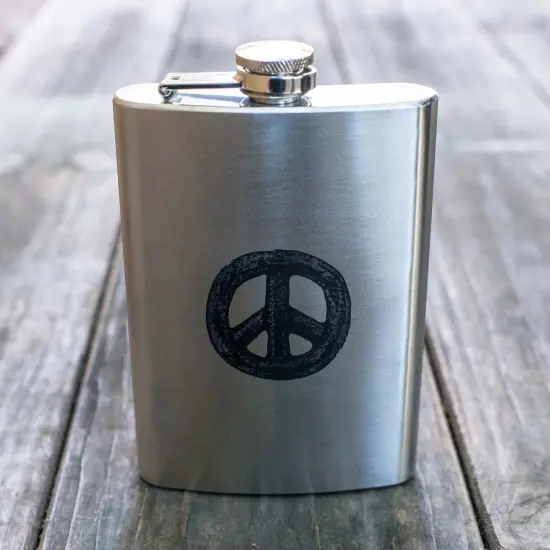 8oz Rustic Peace Stainless Steel Flask {2}