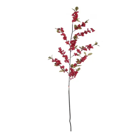 Red Cluster Berry Spray with Lifelike Green Silk Foliage | 36-Inch | Holiday Xmas Accents | Christmas Berries | Home & Office Decor (Set of 12) {1}