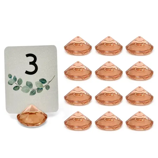 Wrapables Acrylic Diamond Place Card Holders for Wedding, Parties, Holidays, Special Events Table Decor (12pcs) Rose Gold {1}