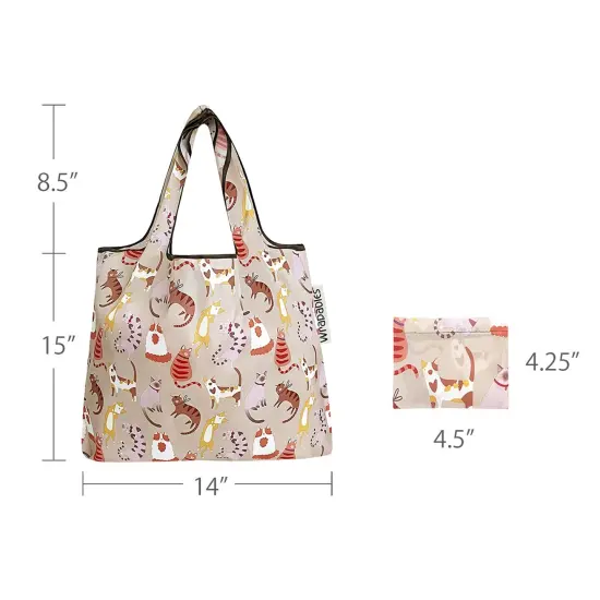 Wrapables Small Foldable Tote Nylon Reusable Grocery Bags Neutral Felines {3}