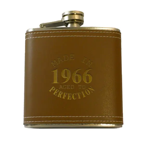 6oz Made in 1966 Aged to Perfection Leather Flask {1}