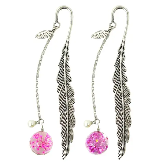 Wrapables Metal Leaf Bookmark with Charm for Book Lovers & Readers (Set of 2) Purple & Pink {1}
