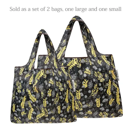 Wrapables Large & Small Foldable Tote Nylon Reusable Grocery Bags, Set of 2 Wheat {3}