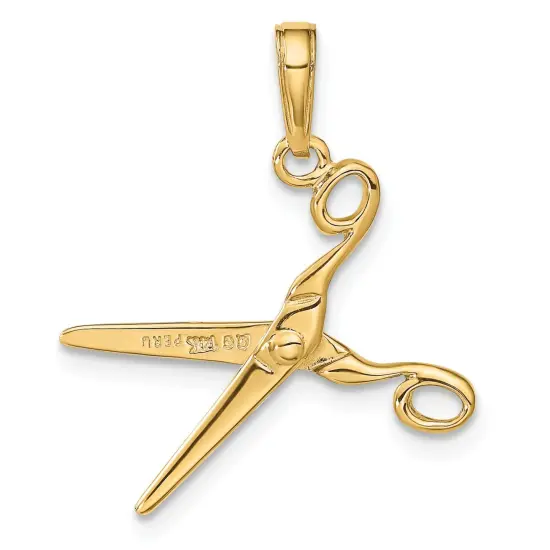 14K Gold 3D Moveable Scissors Charm Hair Stylist Jewerly 24mm x 12mm {5}