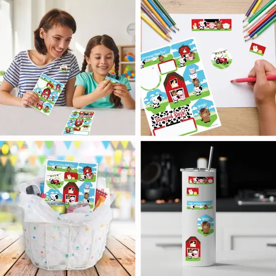Big Dot of Happiness Farm Animals - Barnyard Baby Shower or Birthday Party Favor Sticker Set - 12 Sheets - 120 Stickers {6}