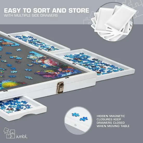 Jumbl 1500 Piece Puzzle Board 27&rdquo; x 35&rdquo; with Drawers and Removable Cover White {6}