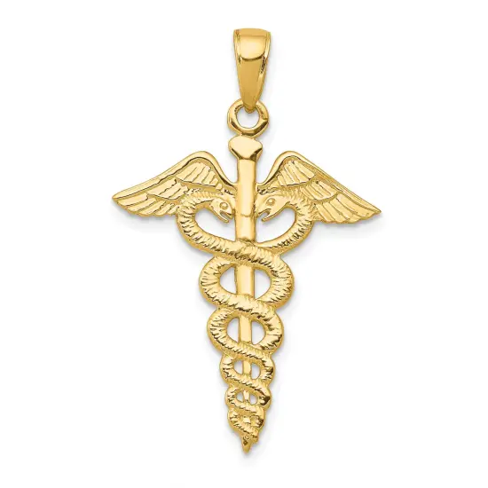 14K Yellow Gold Caduceus Charm Medical Pendant Jewelry 32mm x 21mm {1}