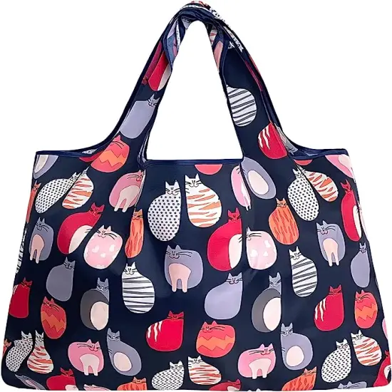 Wrapables Large Foldable Tote Nylon Reusable Grocery Bags, 3 Pack Purrr-fect Kitties {4}