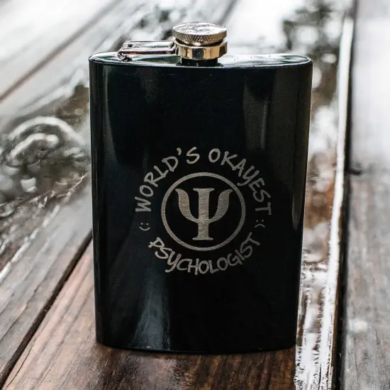 8oz BLACK World's Okayest Psychologist Flask {2}