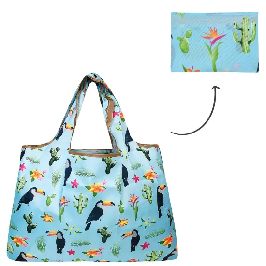 Wrapables Large Foldable Tote Nylon Reusable Grocery Bags Toucan & Cacti {3}