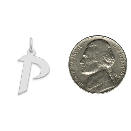 Sterling Silver Medium Artisian Block Initial P Charm Jewerly 21mm x 13mm {2}