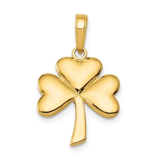 14K Gold 3D Shamrock Charm Irish Religious Pendant Jewerly 25mm x 15mm {1}