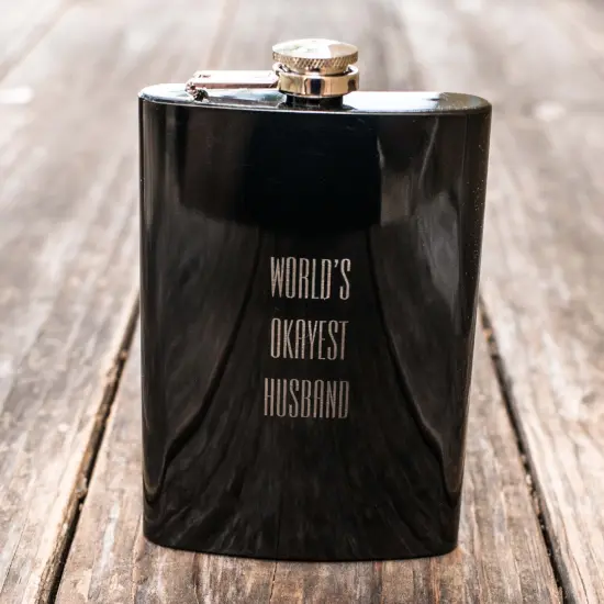 8oz BLACK World's Okayest Husband Flask {2}