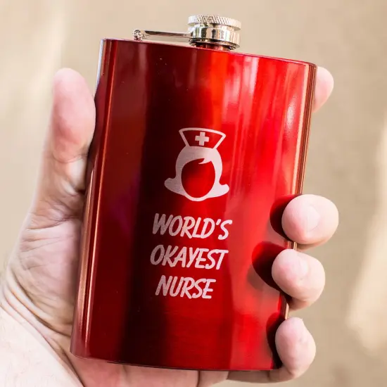 8oz RED World's Okayest Nurse Flask {3}