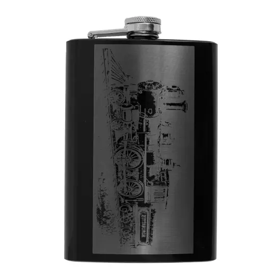8oz BLACK Pittsburg Steam Locomotive Flask Train Novelty {1}